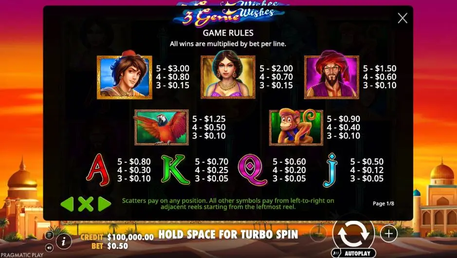 3 Genie Wishes Slot Game Rules 