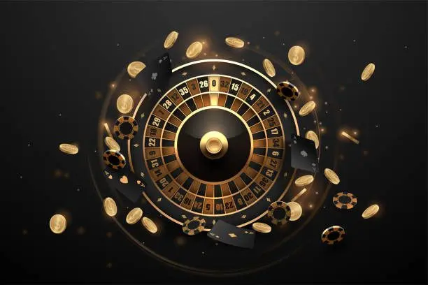 Casino roulette in black and gold style with effects in vector