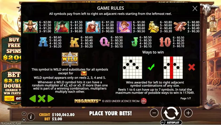 Wild West Gold Megaways Game Rules Screenshot