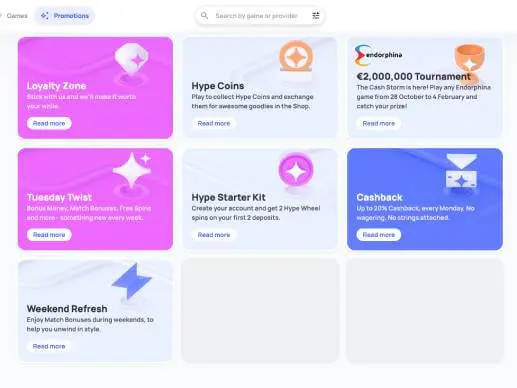 HypeKasino promotions screenshot