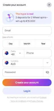 HypeKasino signup screenshot