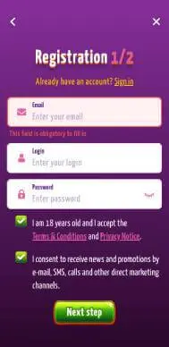 Joker8 Casino registration screenshot