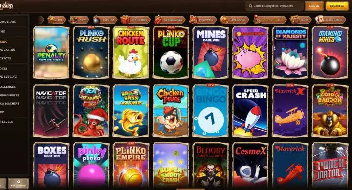 Lizaro Casino instant games screenshot