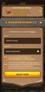 Lizaro Casino registration screenshot