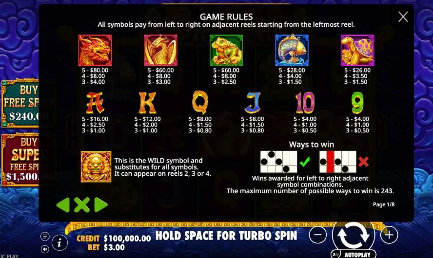 5 Lions Reborn Slot Game Rules screenshot