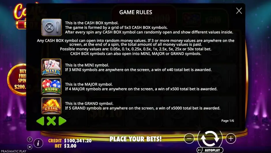 Cash Box™ Slot Game Rules