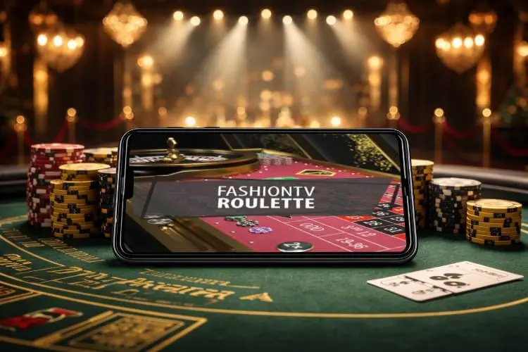 Mobile phone displaying BetMGM online casino game in partnership with FashionTV